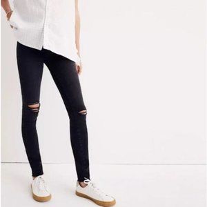 NWT Madewell Maternity High Rise Over the Belly Ripped Skinny Jeans In Black Sea